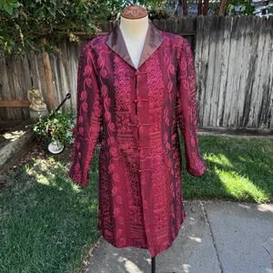 Dragon Silk Hangzhou China Embroidered Asian Artsy Jacket Coat Dark Red XXL